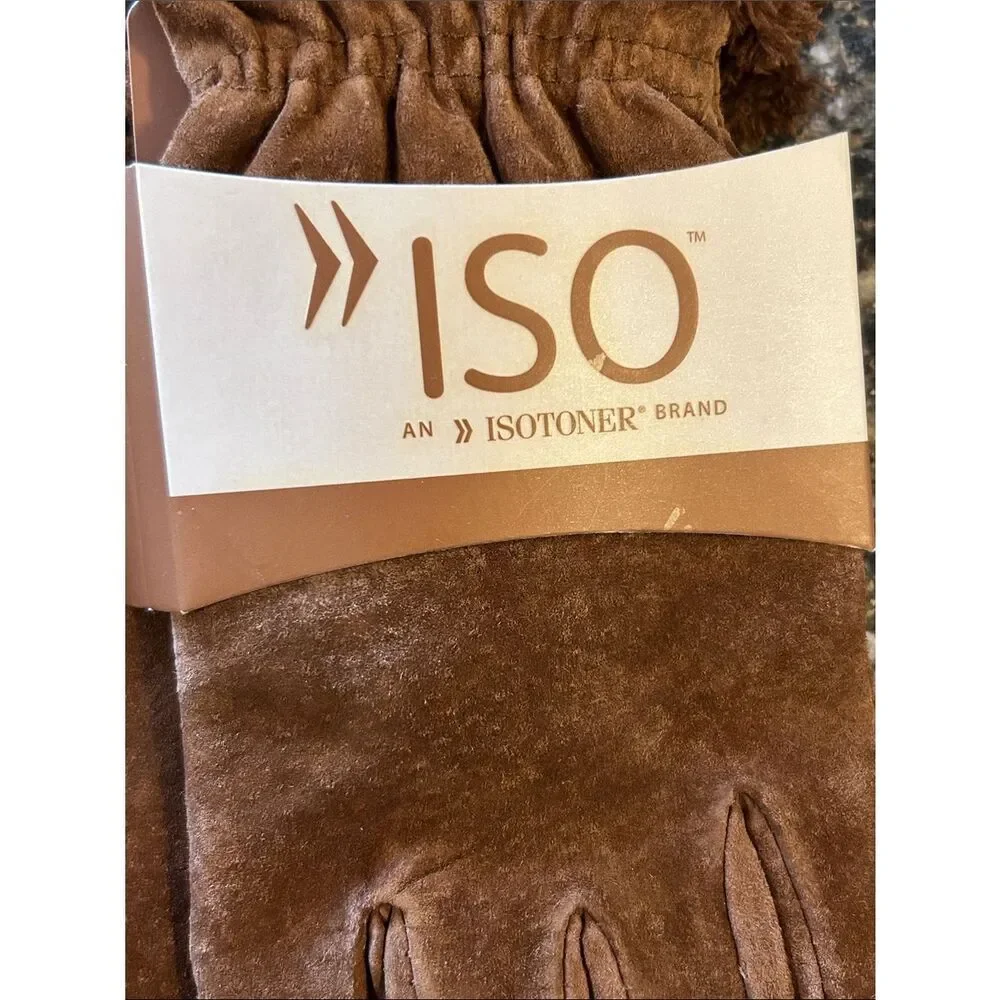 NEW Isotopes Brown Leather Suede Gloves with Fur Trim